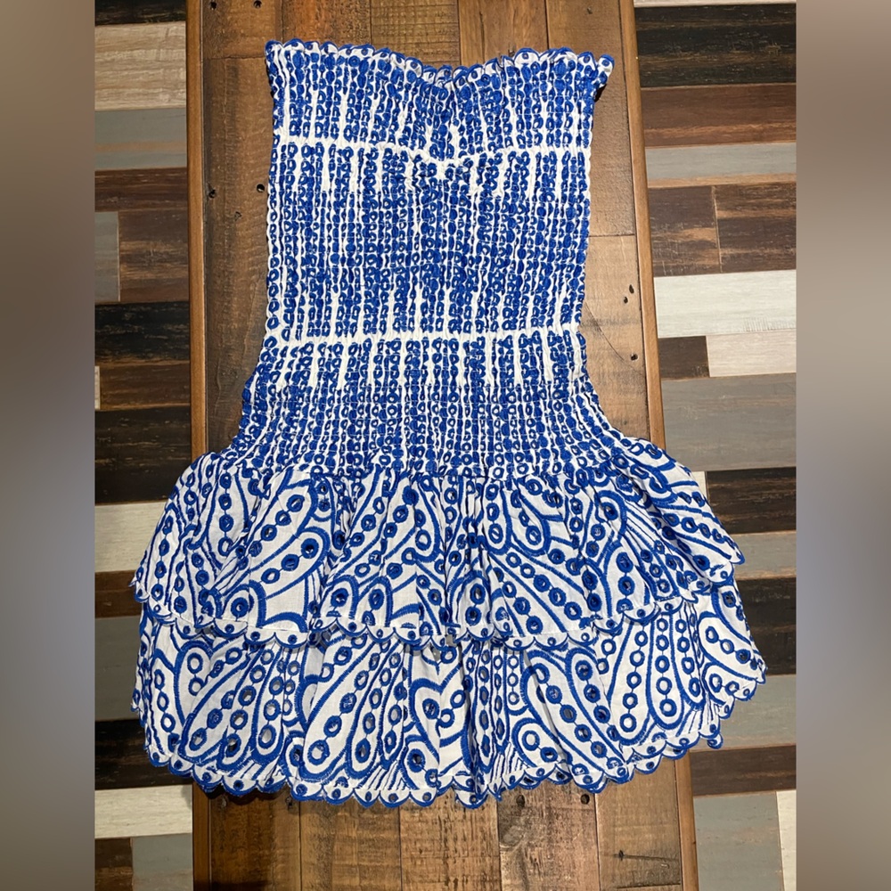 Blue Strapless Ruffle Dress - Picture 4 of 5